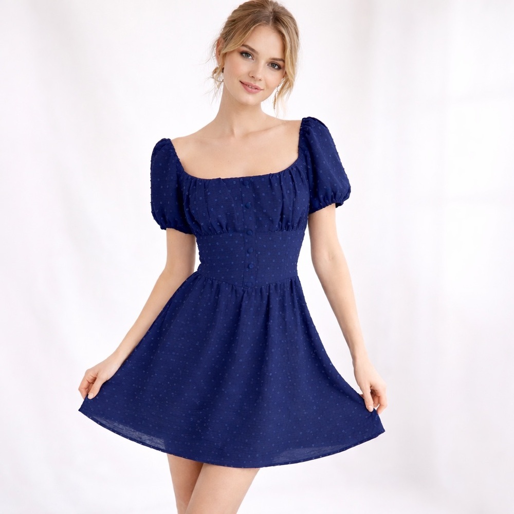 City Triangles Navy Blue Swiss Dot Babydoll Mini Dress Juniors‎ 15 Cottagecore